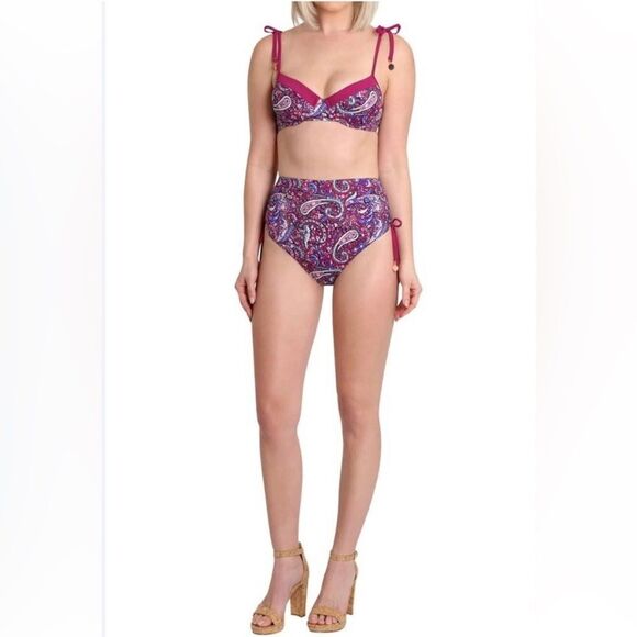 Nanette Lepore Eugenia Bikini Set – Paisley Beaded High Waist, Size 12 NWT - Picture 1 of 6